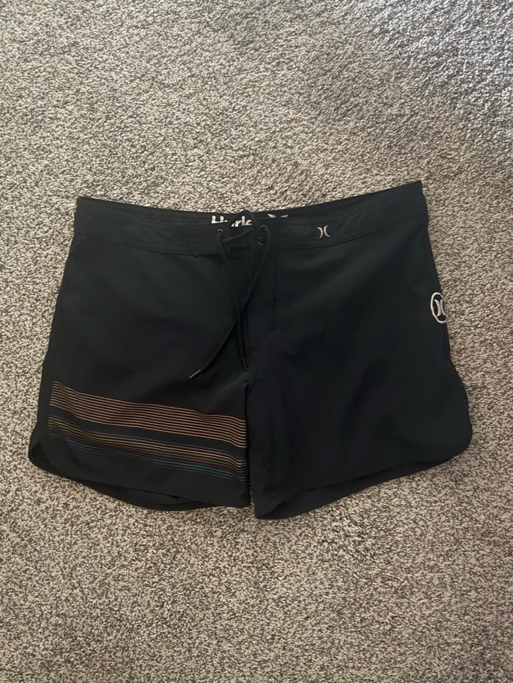 Hurley Black Women’s Board Shorts with Multicolor Stripe Accent